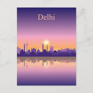 New Delhi, India Reizen waterverf retro Briefkaart