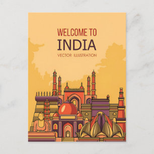  New Delhi, India Reizen waterverf retro Briefkaart