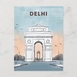  New Delhi, India Reizen waterverf retro Briefkaart