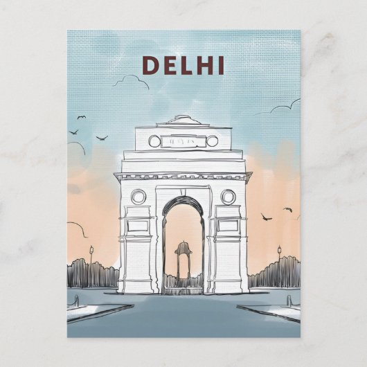  New Delhi, India Reizen waterverf retro Briefkaart (Voorkant)