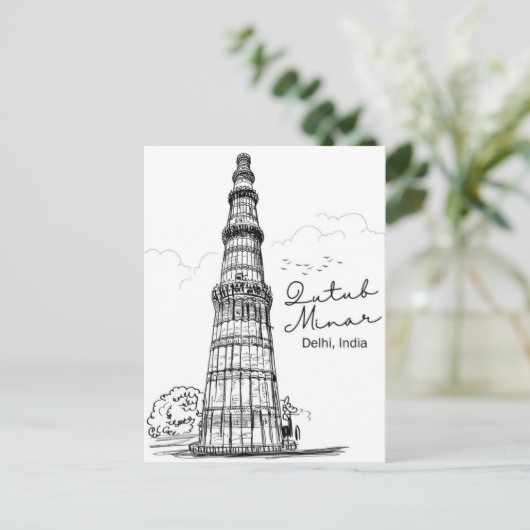  New Delhi, India Reizen waterverf retro Briefkaart (Staand voorkant)