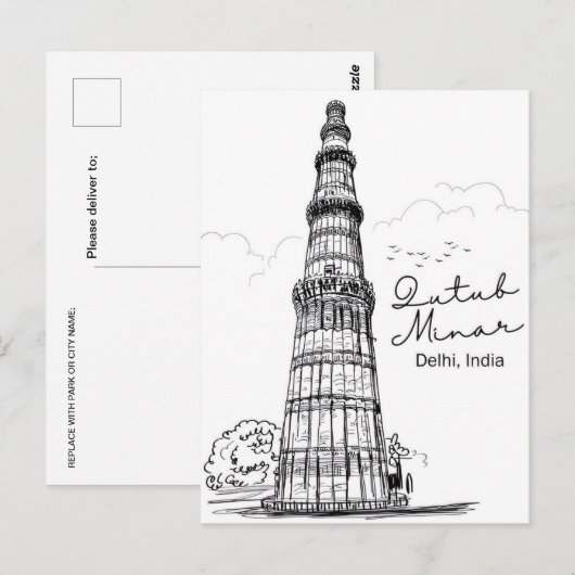  New Delhi, India Reizen waterverf retro Briefkaart (Voorkant / Achterkant)