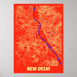 New Delhi - India Retro City Map Poster