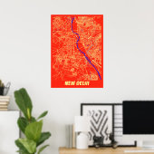 New Delhi - India Retro City Map Poster (Thuiskantoor)