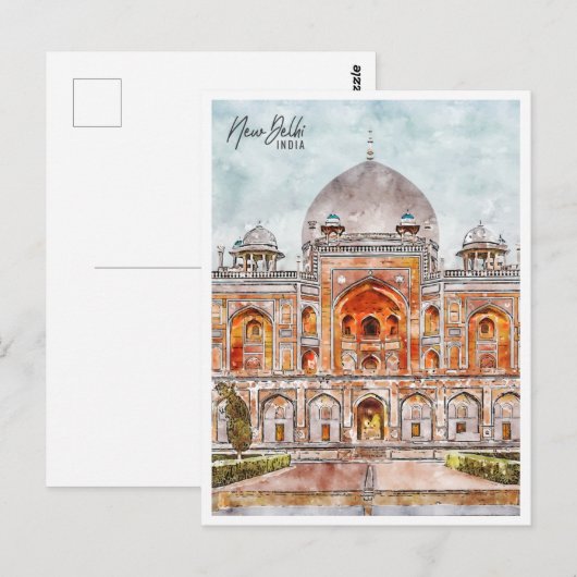 New Delhi India Travel Place Waterverf Briefkaart (Voorkant / Achterkant)