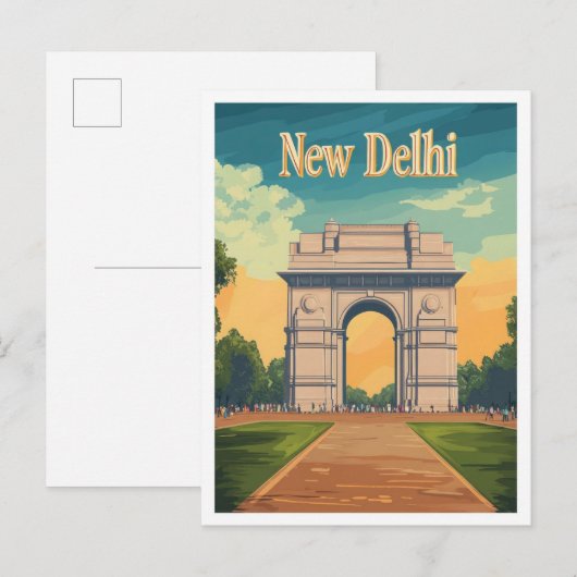 New Delhi India Vintage Travel Illustratie Briefkaart (Voorkant / Achterkant)