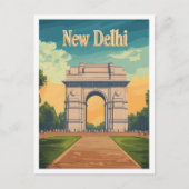 New Delhi India Vintage Travel Illustratie Briefkaart (Voorkant)