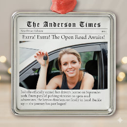 New Driver First Christmas Personalized Newspaper Metalen Ornament