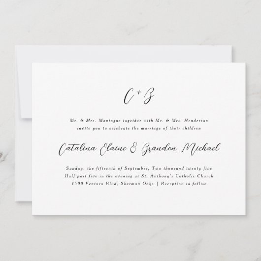 New Elegance Calligraphy Monogram Names Wedding Kaart (Voorkant)