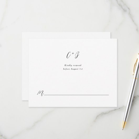New Elegance Calligraphy Monogram RSVP Kaartje (Voorkant / Achterkant in situ)
