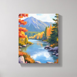 New England Autumn Fall Foliage Landscape Painting Canvas Afdruk