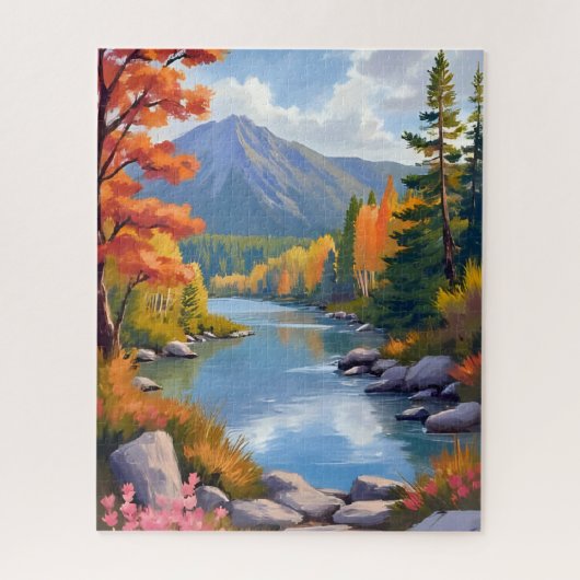 New England Autumn Fall Foliage Landscape Painting Legpuzzel (Verticaal)