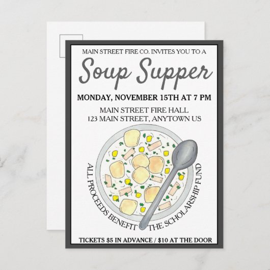 New England Clam Chowder Bowl Soup Cookoff Super Uitnodiging Briefkaart (Voorkant / Achterkant)