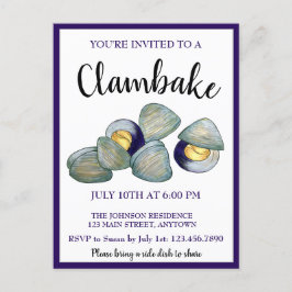New England Clambake Clam Bake Beach Block Party Uitnodiging Briefkaart