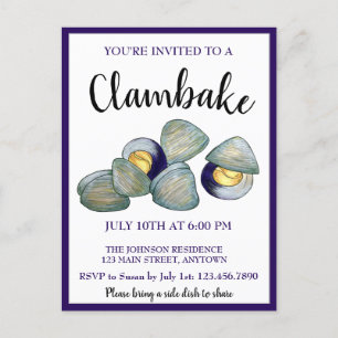 New England Clambake Clam Bake Beach Block Party Uitnodiging Briefkaart