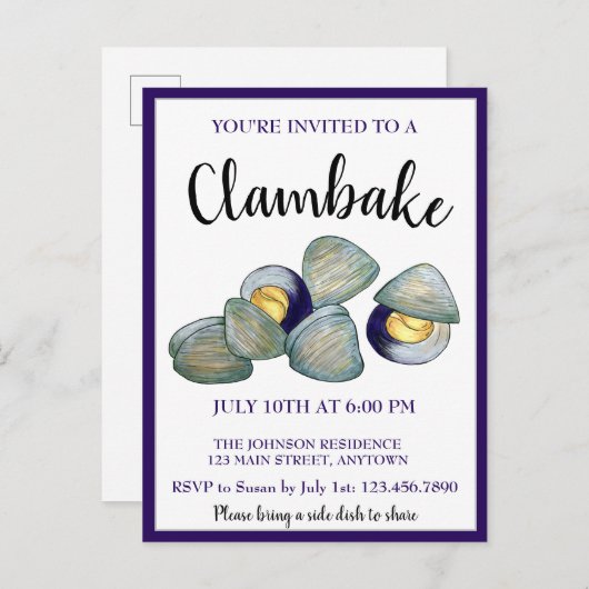 New England Clambake Clam Bake Beach Block Party Uitnodiging Briefkaart (Voorkant / Achterkant)