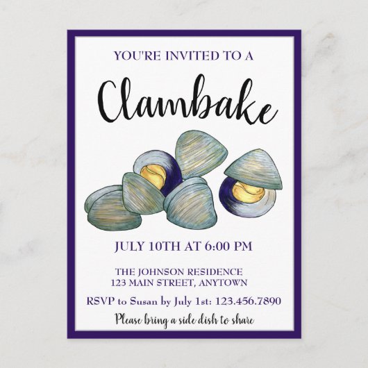 New England Clambake Clam Bake Beach Block Party Uitnodiging Briefkaart (Voorkant)
