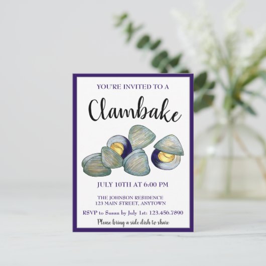 New England Clambake Clam Bake Beach Block Party Uitnodiging Briefkaart (Staand voorkant)