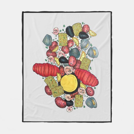 New England Clams Lobster Clambake Seafood Dinner Fleece Deken (Voorkant)