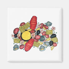 New England Clams Lobster Clambake Seafood Dinner Magneet