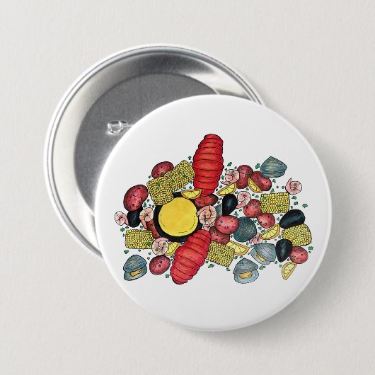 New England Clams Lobster Clambake Seafood Dinner Ronde Button 7,6 Cm (Voorkant /achterkant)
