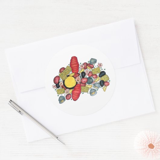 New England Clams Lobster Clambake Seafood Dinner Ronde Sticker (Envelop)
