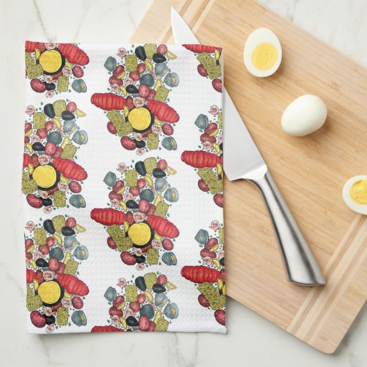 New England Clams Lobster Clambake Seafood Dinner Theedoek (Quarter Fold)