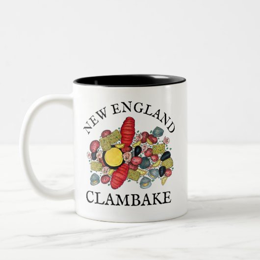 New England Clams Lobster Clambake Seafood Dinner Tweekleurige Koffiemok (Links)