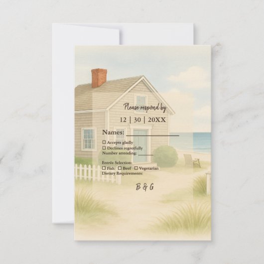 New England Coastal charme Zachte Blauwe bruiloft RSVP Kaartje (Voorkant)