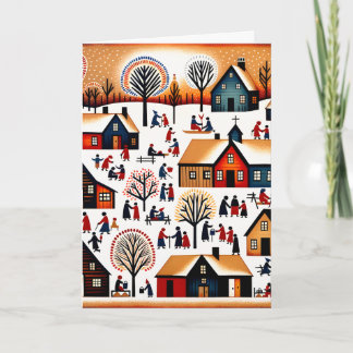 New England-dorp - Winterse Taferelen Kaart
