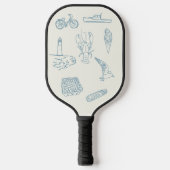 New England Dusty Blue lijn tekening Pickleball Paddle (Voorkant)