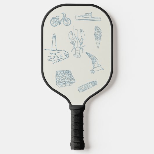 New England Dusty Blue lijn tekening Pickleball Paddle (Voorkant)