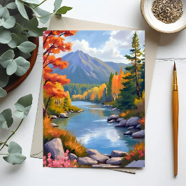 New England herfst bladverliezend landschapschilde Briefkaart