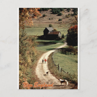 New England-herfst Landelijke Laan Vintage Uitzich Briefkaart