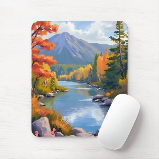 New England-herfst landschapsschildering Muismat (Met muis)