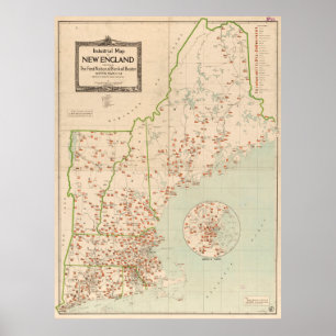 New England Industries Map (1919) Poster