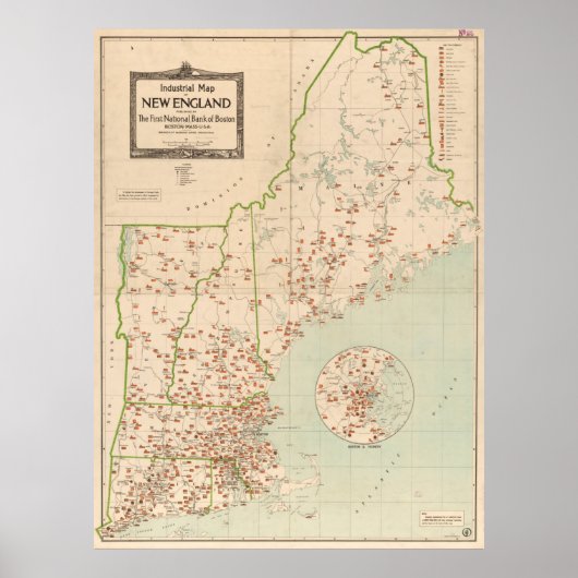 New England Industries Map (1919) Poster (Voorkant)