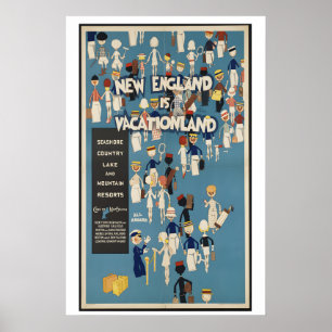 New England is Vakantieland Vintage Reisposter Poster