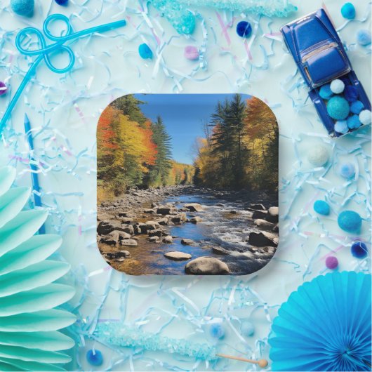 New England kleurrijk landschap, herfst, Papieren Bordje (Feest)