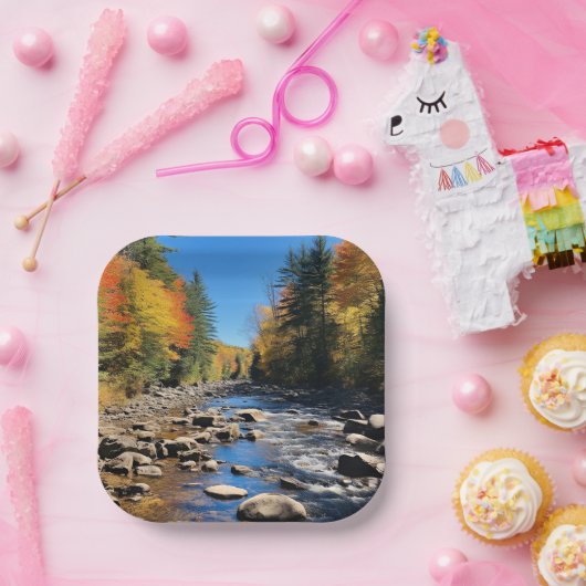 New England kleurrijk landschap, herfst, Papieren Bordje (Feest)