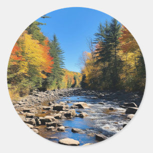 New England kleurrijk landschap, herfst, Ronde Sticker
