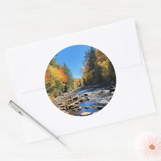New England kleurrijk landschap, herfst, Ronde Sticker (Envelop)
