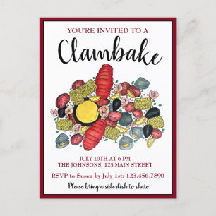 New England Lobster Boil Clambake Seafood Dinner Uitnodiging Briefkaart