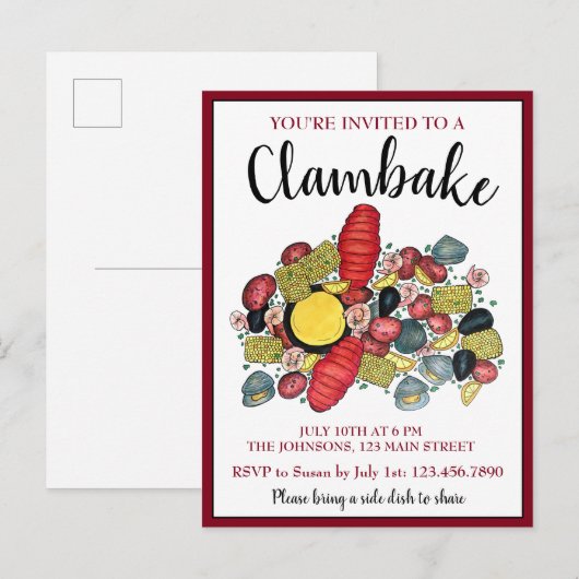 New England Lobster Boil Clambake Seafood Dinner Uitnodiging Briefkaart (Voorkant / Achterkant)