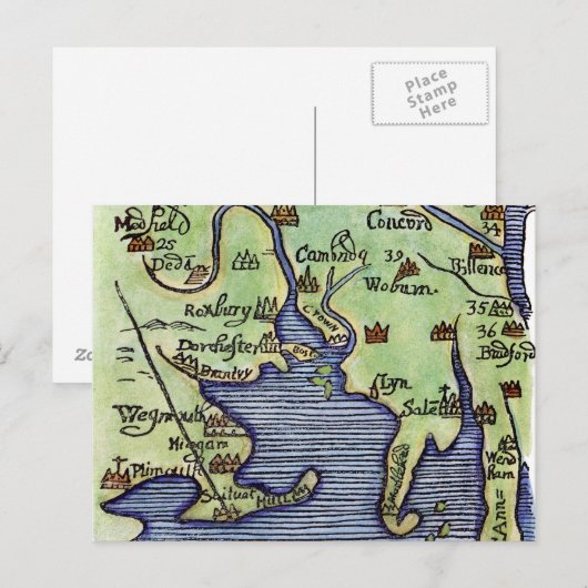 NEW ENGLAND MAP 1677 BRIEFKAART (Voorkant / Achterkant)