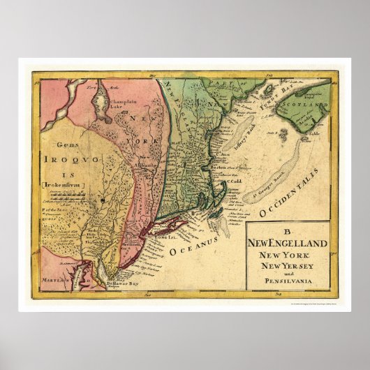 New England Map 1759 Poster (Voorkant)