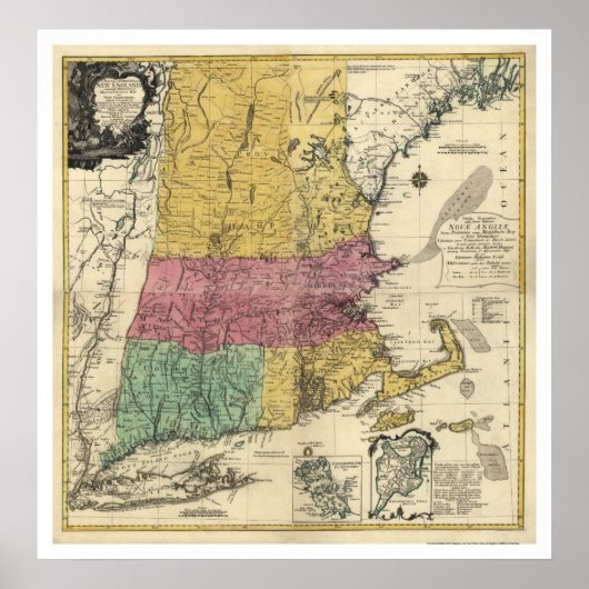 New England Map - 1777 Poster (Voorkant)