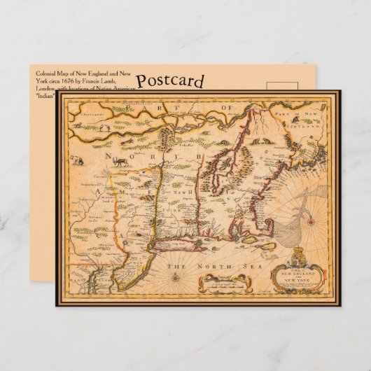 New England Map Native American Settlements Briefkaart (Voorkant / Achterkant)