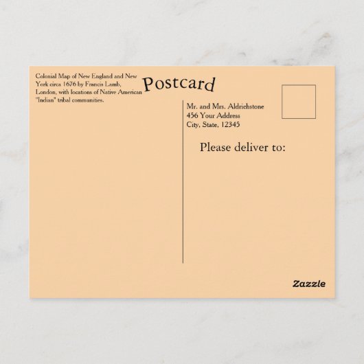 New England Map Native American Settlements Briefkaart (Achterkant)