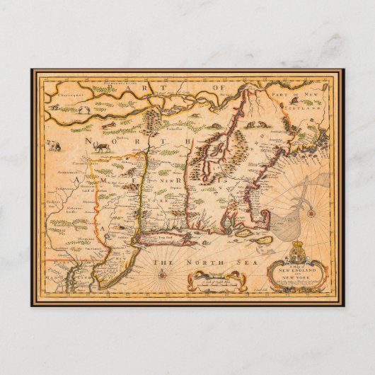 New England Map Native American Settlements Briefkaart (Voorkant)